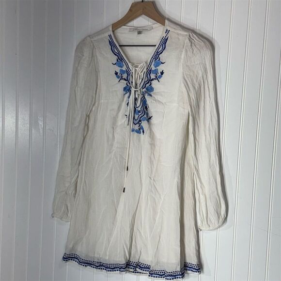 Lovers + Friends White Embroidered Tunic Dress XS Boho Peasant Top Festival Vibe - Picture 2 of 8